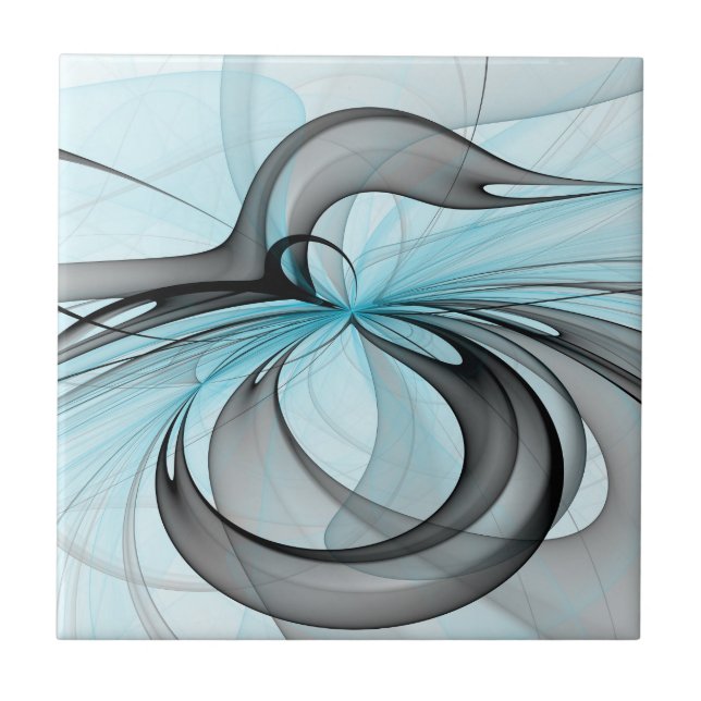 Arte Fractal Moderna Abstrata Antracite Cinza Azul (Frente)