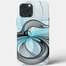 Arte Fractal Moderna Abstrata Antracite Cinza Azul