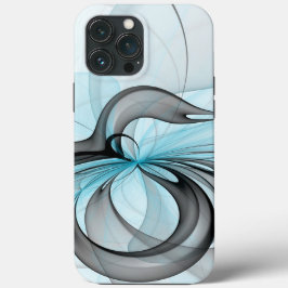 Arte Fractal Moderna Abstrata Antracite Cinza Azul