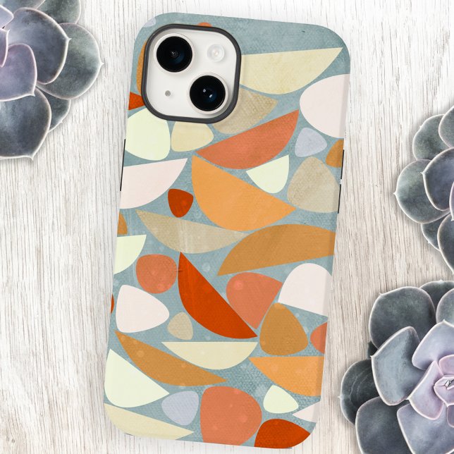 Arte Geométrica abstrato Moderna (Abstract modern mid-century inspired orange cream and sea foam green cell phone case)