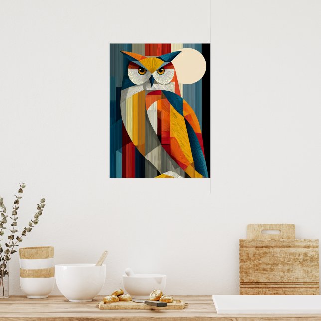 Arte Geométrica de Coruja em Poster | Abstrato Col (Cozinha)