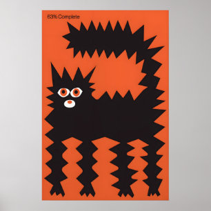 Arte Geométrica de Gato Preto Impressão Absurdista