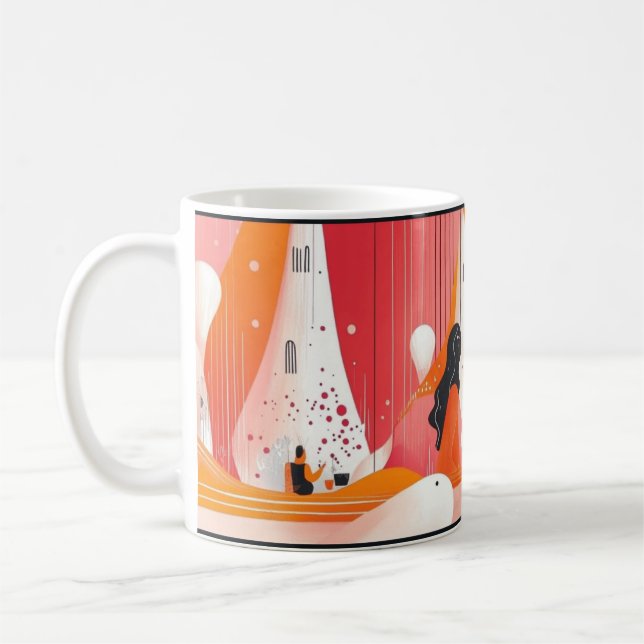 Arte geométrica em arco. Caneca de café retrô vint (Esquerda)