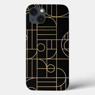 Arte Geométrica Moderna Deco Faux Dourado/Preto