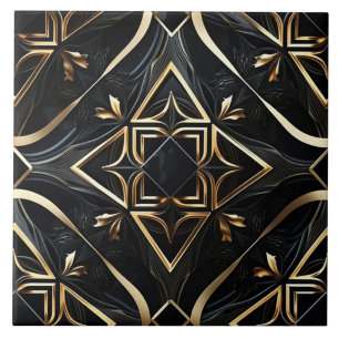 Arte Geométrico Moderno - Preto e Dourado Abstrato