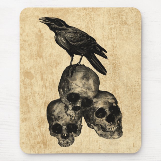 Arte gótico Mousepad dos crânios do corvo das (Frente)