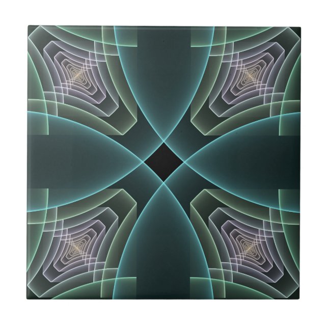 Arte Gráfica Geométrica Fractal Teal Moderna (Frente)