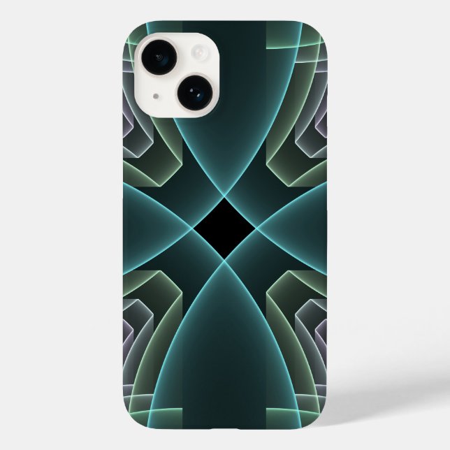 Arte Gráfico Geométrico Fractal Verde Teal Moderno (Verso)