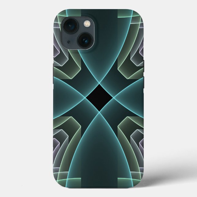 Arte Gráfico Geométrico Fractal Verde Teal Moderno (Verso)