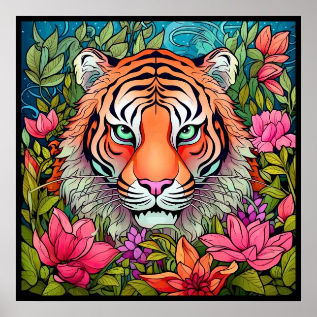Arte Incrível do Tigre na Poster da Selva (Frente)