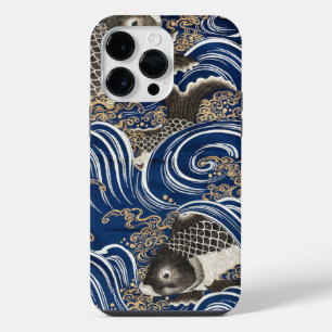 Arte Japonês Antigo de Carpas em Ondas Koi