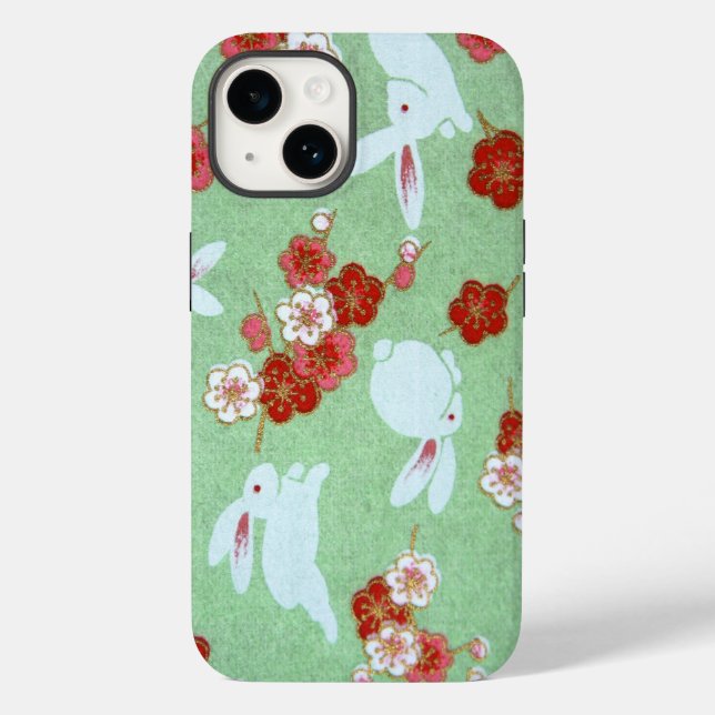 Arte Japonesa - Sakuras e Rabbits iPhone 14 Case (Verso)