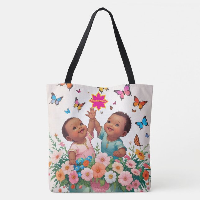 Arte Joyful Tote Bag-Cute Butterfly e Flores (Verso)