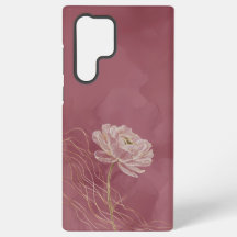 Arte Linear Floral em Dourado Rosa Empoeirado Eleg