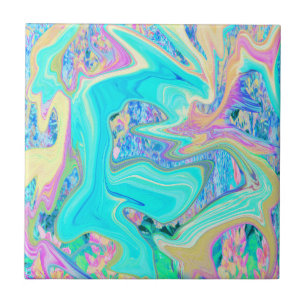 Arte Líquida Azul Retro Aqua em Hortênsias Abstrat