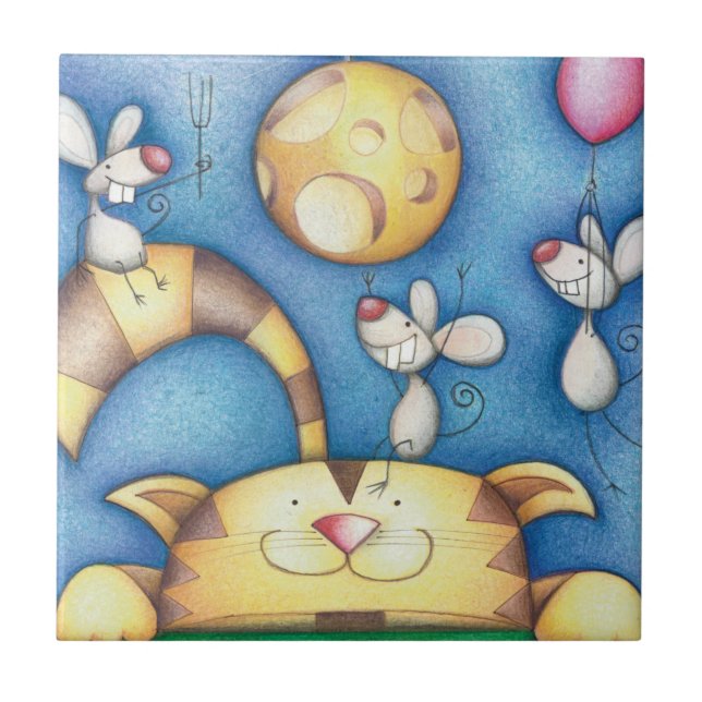 Arte Lunática de Gato e Rato Adorável na Lua (Frente)