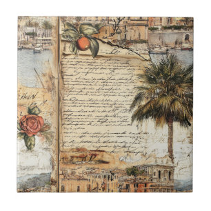 Arte Mediterrâneo Antigo com Palmeira e Letra