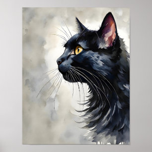 Arte Minimalista de Gato Preto Impressão Decoração