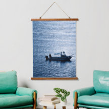 Arte Minimalista de Parede Oceano Pescador Azul