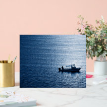 Arte Minimalista de Parede Oceano Pescador Azul