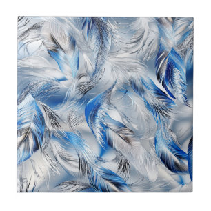 Arte Moderna com Padrão de Pena Prateada Azul Esbe