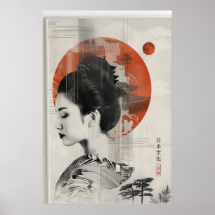 Arte Moderna de Geisha em Impressão - Boho Japonês