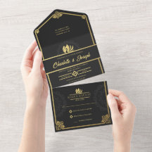 Arte Moderna Deco Swan Casamento Dourado e Negro