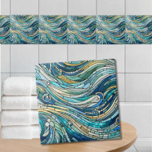 Arte Mosaico Azul Turquesa Ondas do Mar