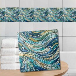 Arte Mosaico Azul Turquesa Ondas do Mar