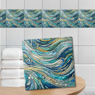 Arte Mosaico Azul Turquesa Ondas do Mar