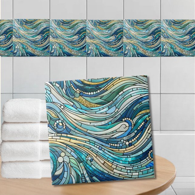 Arte Mosaico Azul Turquesa Ondas do Mar (Criador carregado)