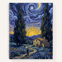 Arte Noite Estrelada do Crepúsculo do Cipreste ao 