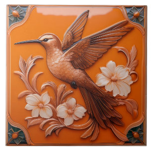 Arte Nouveau Beija-flor L relevo falso Laranja