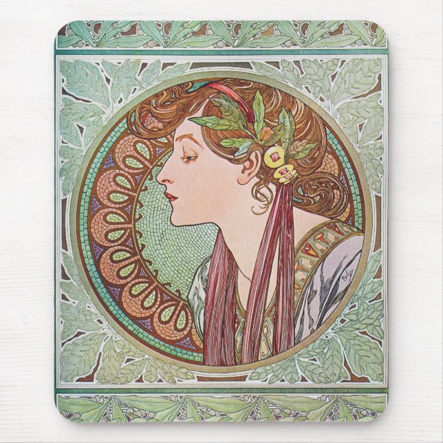 Arte Nouveau Mousepad do louro de Alphonse Mucha (Frente)