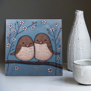 Arte Nova Amor de Pássaros Vintage Inverno Azul