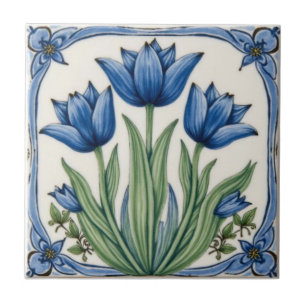 Arte Nova Antiga Tulipas Azuis Floral
