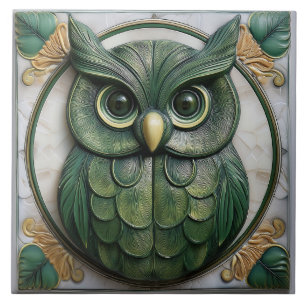 Arte Nova Coruja falsa relevo verde biófilo