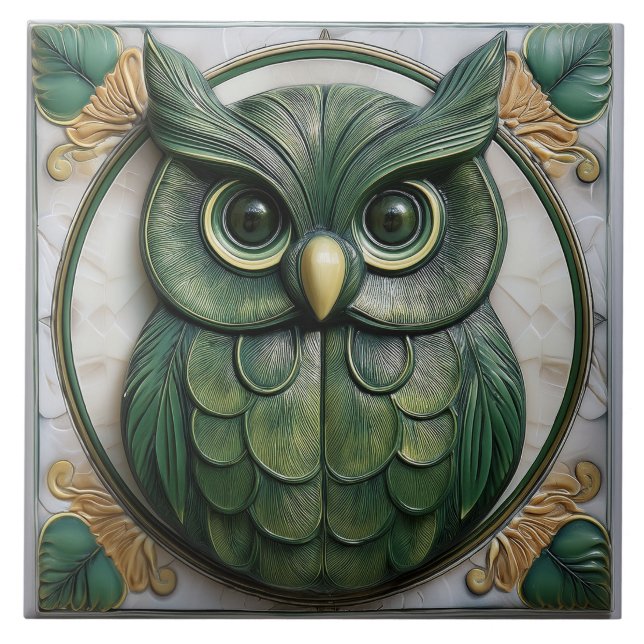 Arte Nova Coruja falsa relevo verde biófilo (Frente)