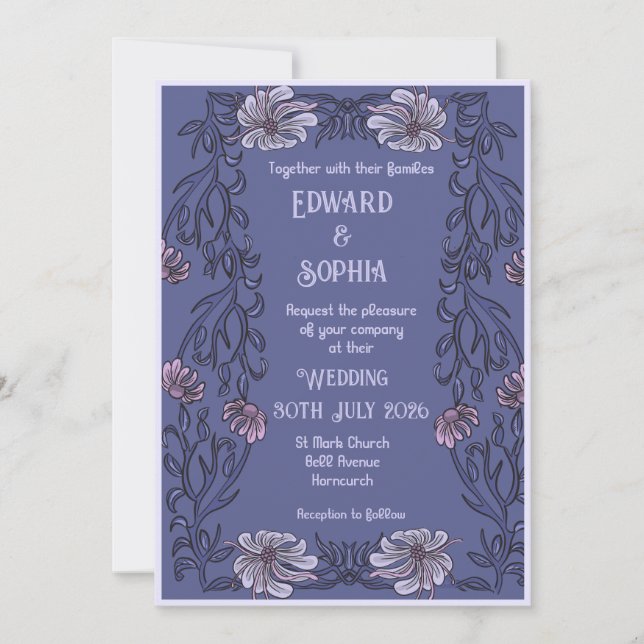 Arte Nova floral - Convite de Casamento (Frente)
