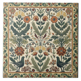 Arte Nova Floral Elegante Ave Botânica Vintage