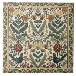 Arte Nova Floral Elegante Ave Botânica Vintage