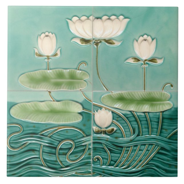 Arte Nova Jugendstil Verde Lírio-de-água (Frente)