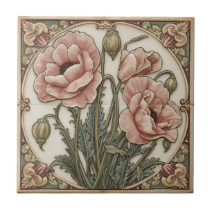 Arte Nova vintage papoulas cor-de-rosa Floral 