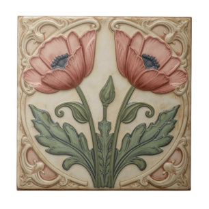Arte Nova vintage rosado Papoulas Floral
