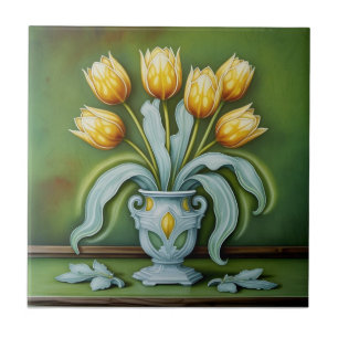 Arte Nova vintage Tulipas Florais amarelas