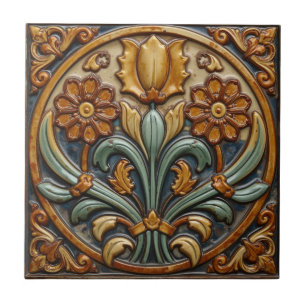Arte Novo Deco Majólica Floral Artesanal Vintage