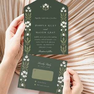 Arte Novo Elegante Verde Convite com RSVP para Des