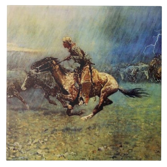 Arte Ocidental de Frederic Remington “A Estampida” (Frente)
