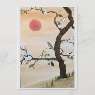 Arte original de pássaro e dogwood no cartão de Va