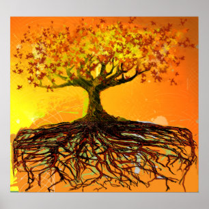 Arte Original - Poster de Árvore de Raízes Engraça